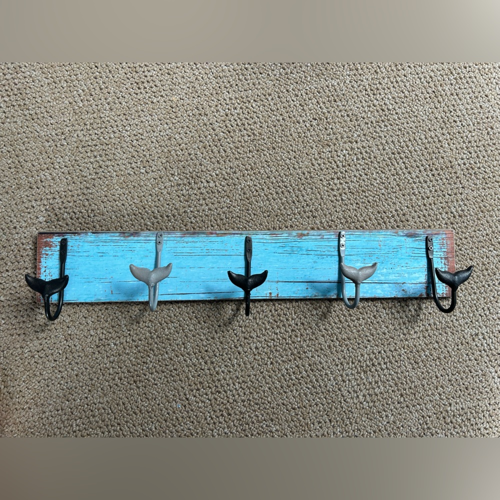 Rustic Blue Whale Tail Wall Hook Rack